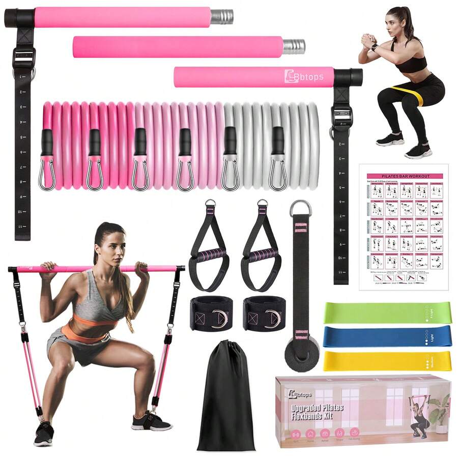 Pilates Yoga Home Workout - Pilates Bar Kit With 6x Resistance